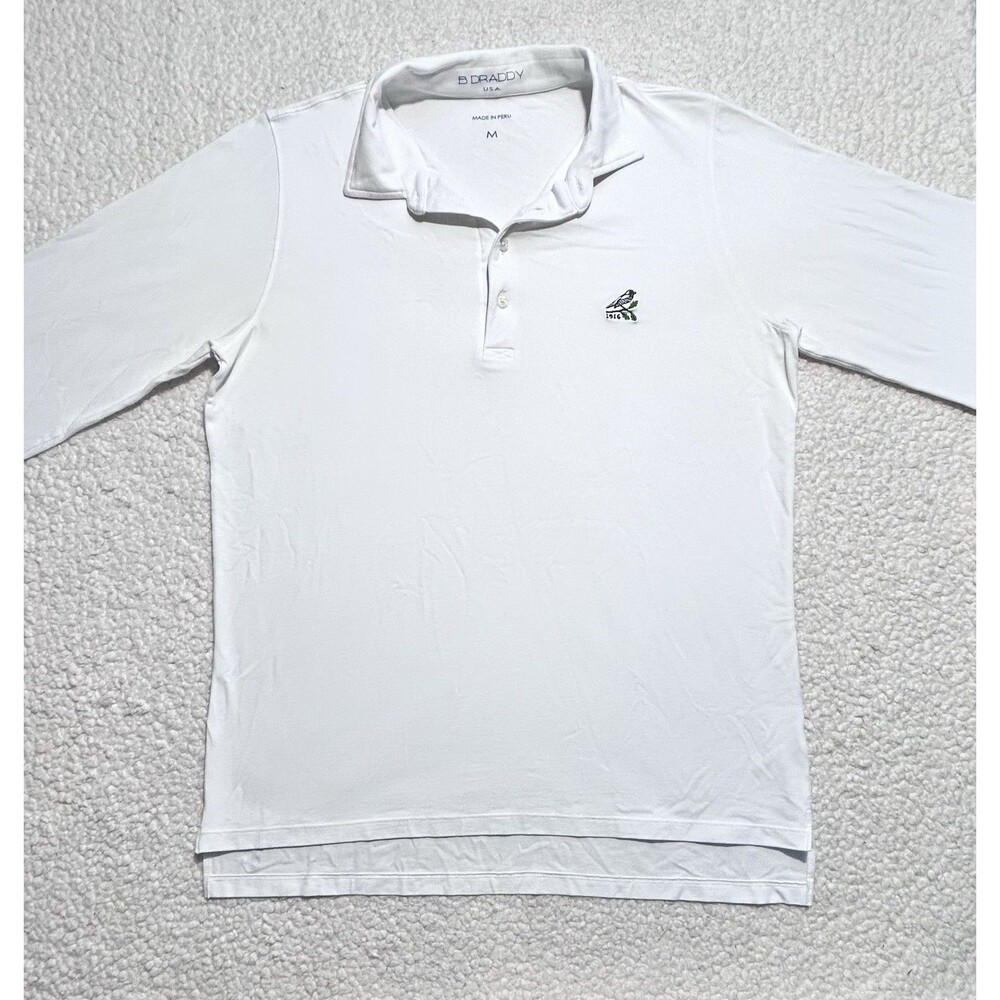 B. Draddy Men's M Long Sleeve Golf Polo Shirt White Peruvian Pima Cotton 1916